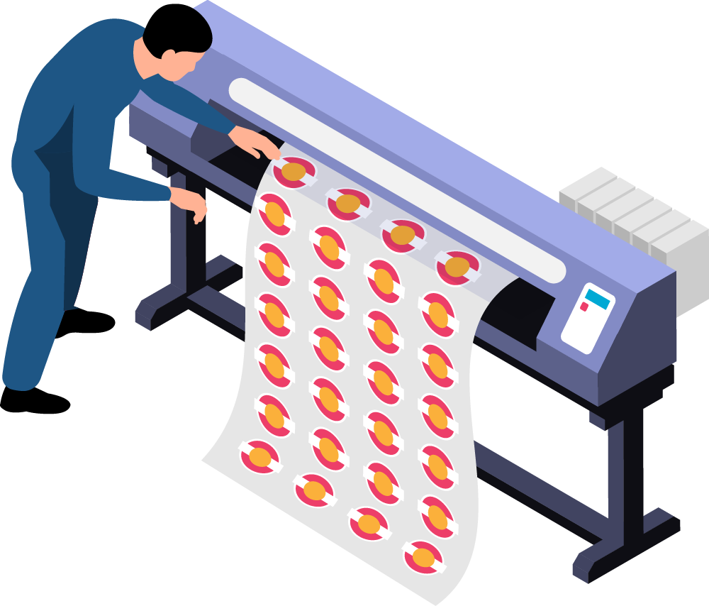 Illustration of printer printing a sign